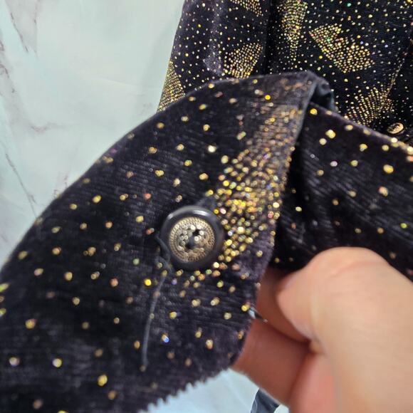 Vintage Vest Mens Medium Black 80s Glam Gold Velvet Formal Satin Party Rock - Picture 8 of 10